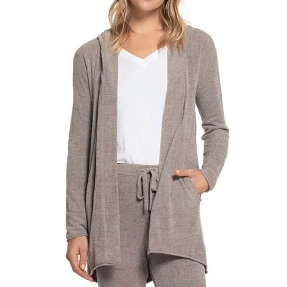 BAREFOOT DREAMS Women's Open Front Cardigan Hood Size Small Brown - Picture 2 of 12